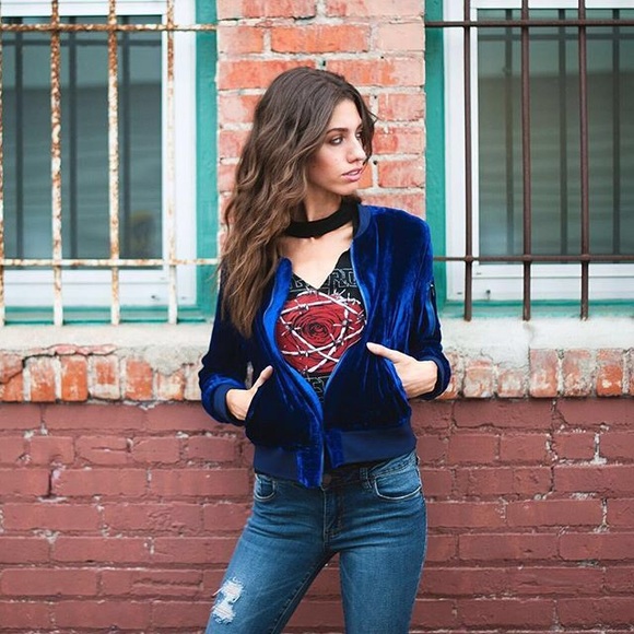 Line & Dot | Velvet Bomber Jacket | XS - Picture 3 of 7